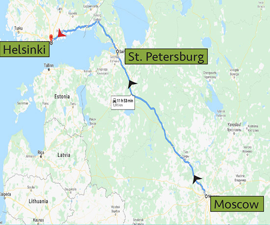Moscow & St.Petersburg, Helsinki by Rail